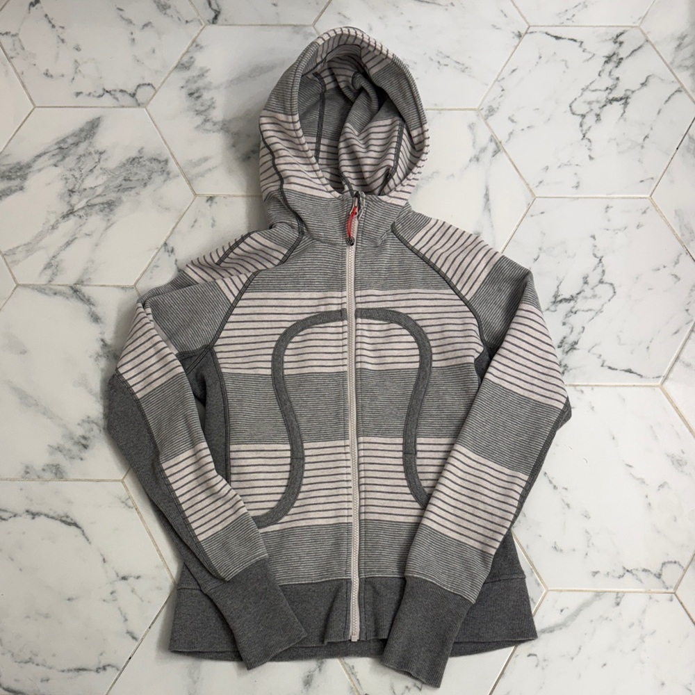 Lululemon Scuba Hoodie Gray and Cream Striped